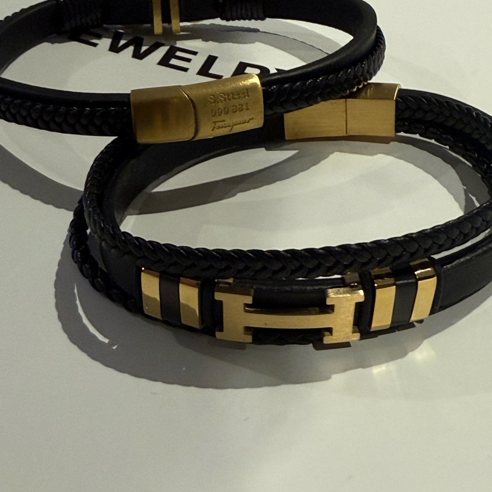 Black and Gold Leather Bracelet